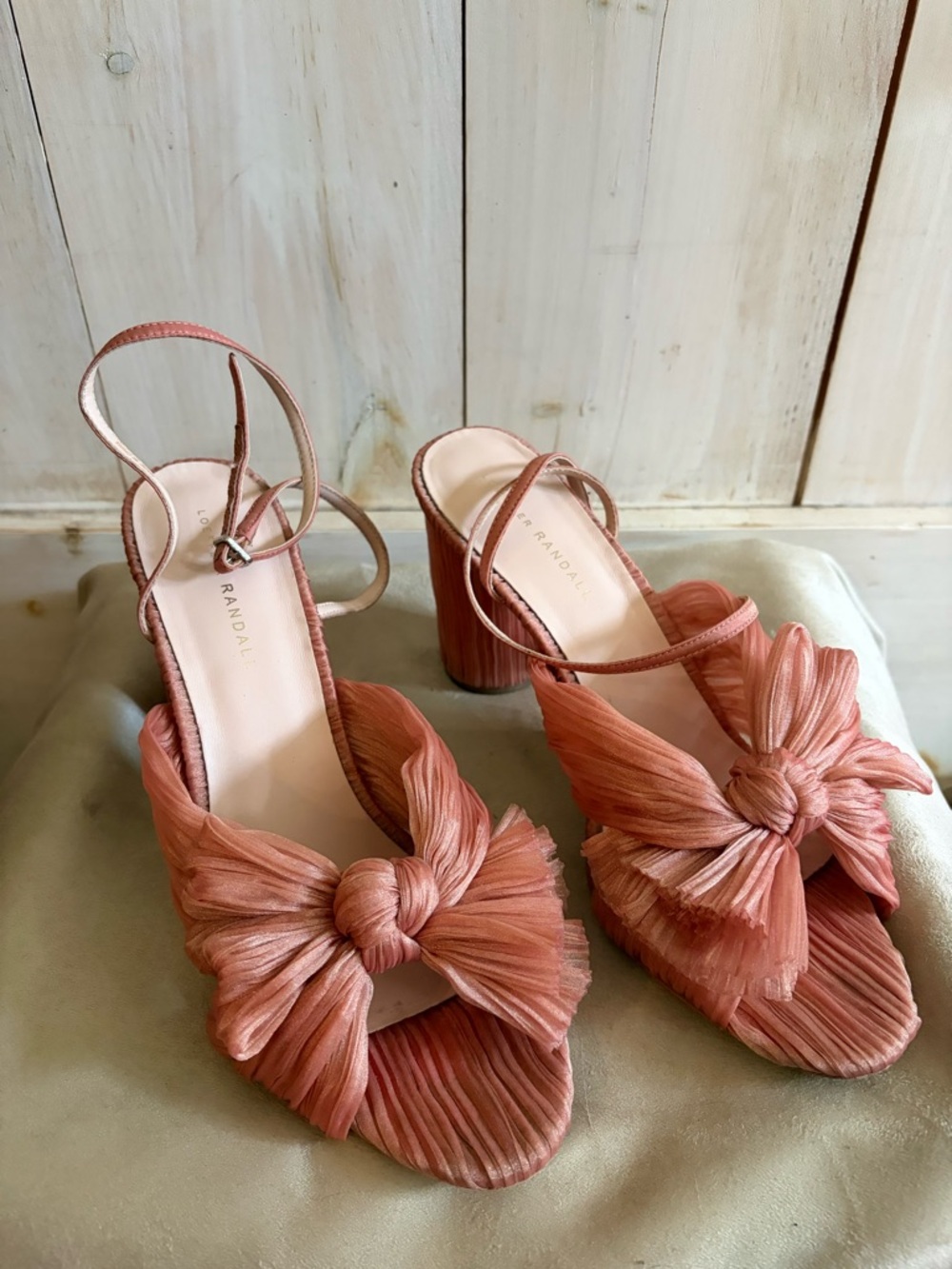 Vintage Pleated Knot Block Heel Sandals in Coral by Loeffler Randall